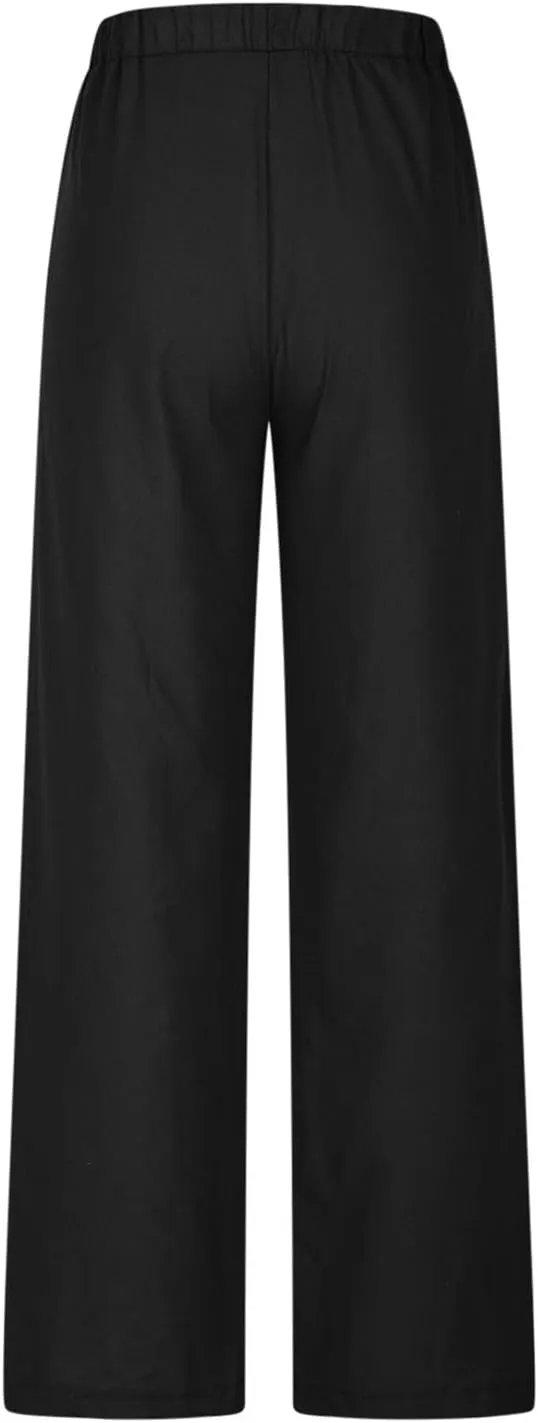 Womens Cropped Pants Loose Fit Wide Leg Capri Casual Plus Size Elastic Waist Trousers Baggy Beach Pant with Pockets