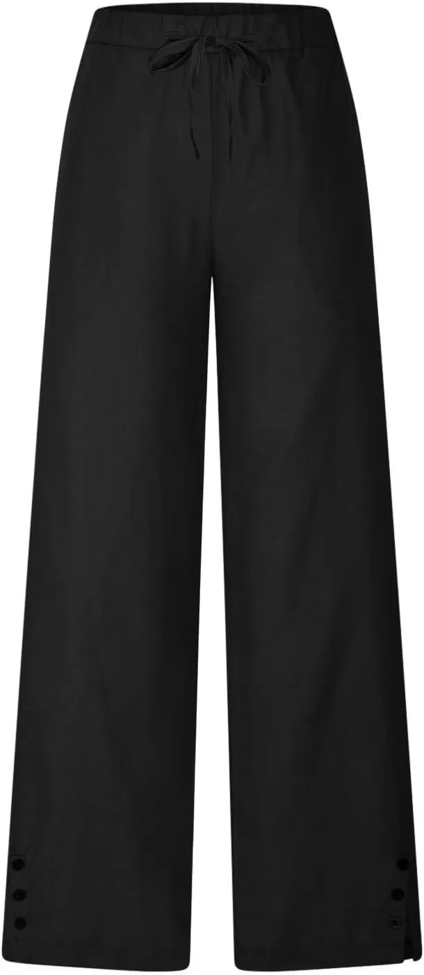 Womens Cropped Pants Loose Fit Wide Leg Capri Casual Plus Size Elastic Waist Trousers Baggy Beach Pant with Pockets