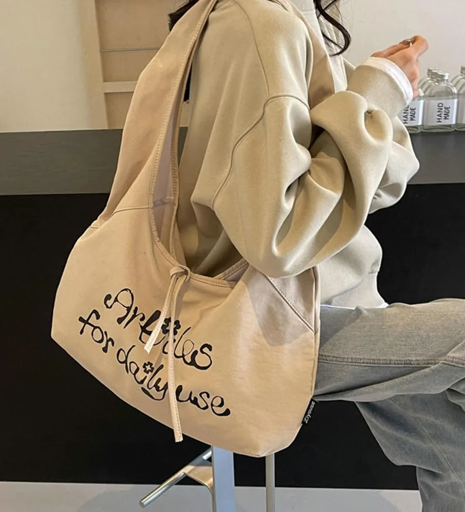 Womens Cute Shoulder Bag Canvas Hobo Bags Slouchy Top Handle Handbag Purse Retro Work Tote Bag
