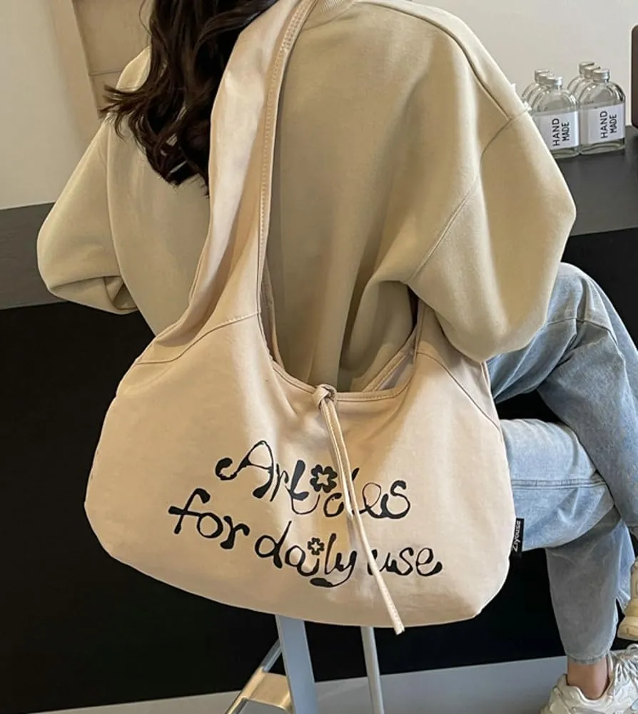 Womens Cute Shoulder Bag Canvas Hobo Bags Slouchy Top Handle Handbag Purse Retro Work Tote Bag