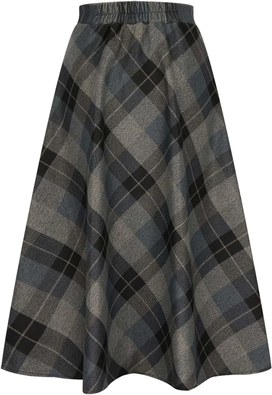 Womens Fall Winter High Waist A-Line Pleated Wool Midi Length Skirt A-Line Plaid Vintage Dressy Elegant Maxi Skirts