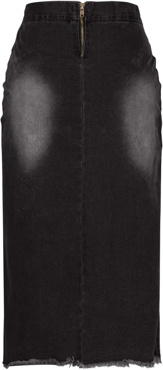 Womens Fashion Denim Skirts Lace Up Split Midi Length Jean Half Skirt Casual High Waist Washed Midi Skirts