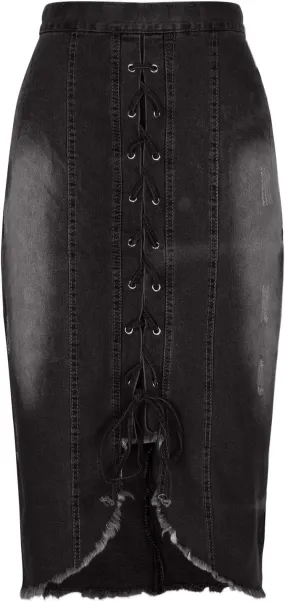 Womens Fashion Denim Skirts Lace Up Split Midi Length Jean Half Skirt Casual High Waist Washed Midi Skirts