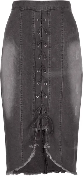 Womens Fashion Denim Skirts Lace Up Split Midi Length Jean Half Skirt Casual High Waist Washed Midi Skirts