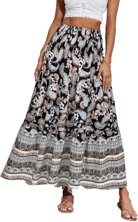 Women's Fashion Maxi Skirts Solid Color Beach High Waist Bohemian A-Line Layered Halter Flowy Skirt