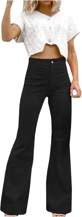 Womens Flare Jeans High Waist Stretchy Bell Bottom Denim Pants Fitted Wide Leg Jeans Girls Trousers Streetwear
