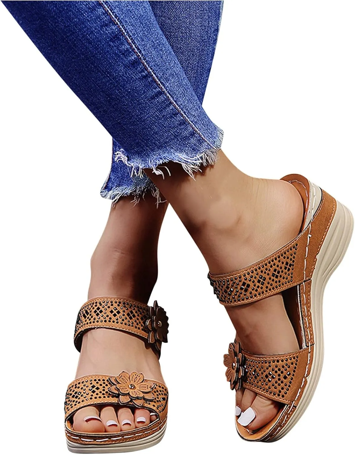 Women's Flat Sandals Open Toes Ankle Strap Flat Sandals Dress Sandal for Women Womens Flip Flops