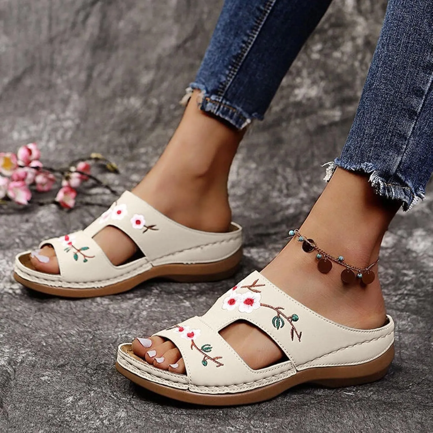 Women's Flat Sandals Women's Flat Slippers Ankle Strap Sandals Summer Sandal for Women Women Shoes