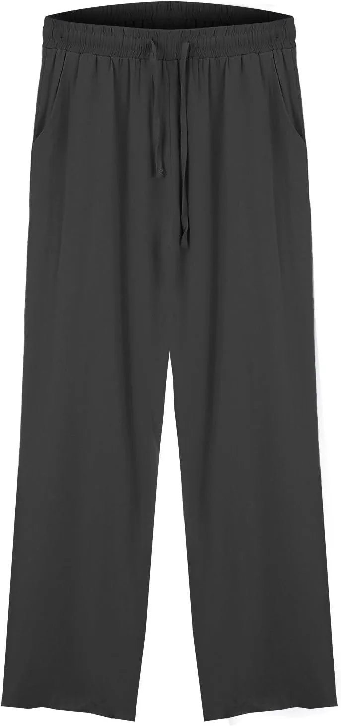 Womens Floral Print High Waisted Palazzo Pants Boho Linen Beach Trousers with Pockets Flowy Pants with Pockets