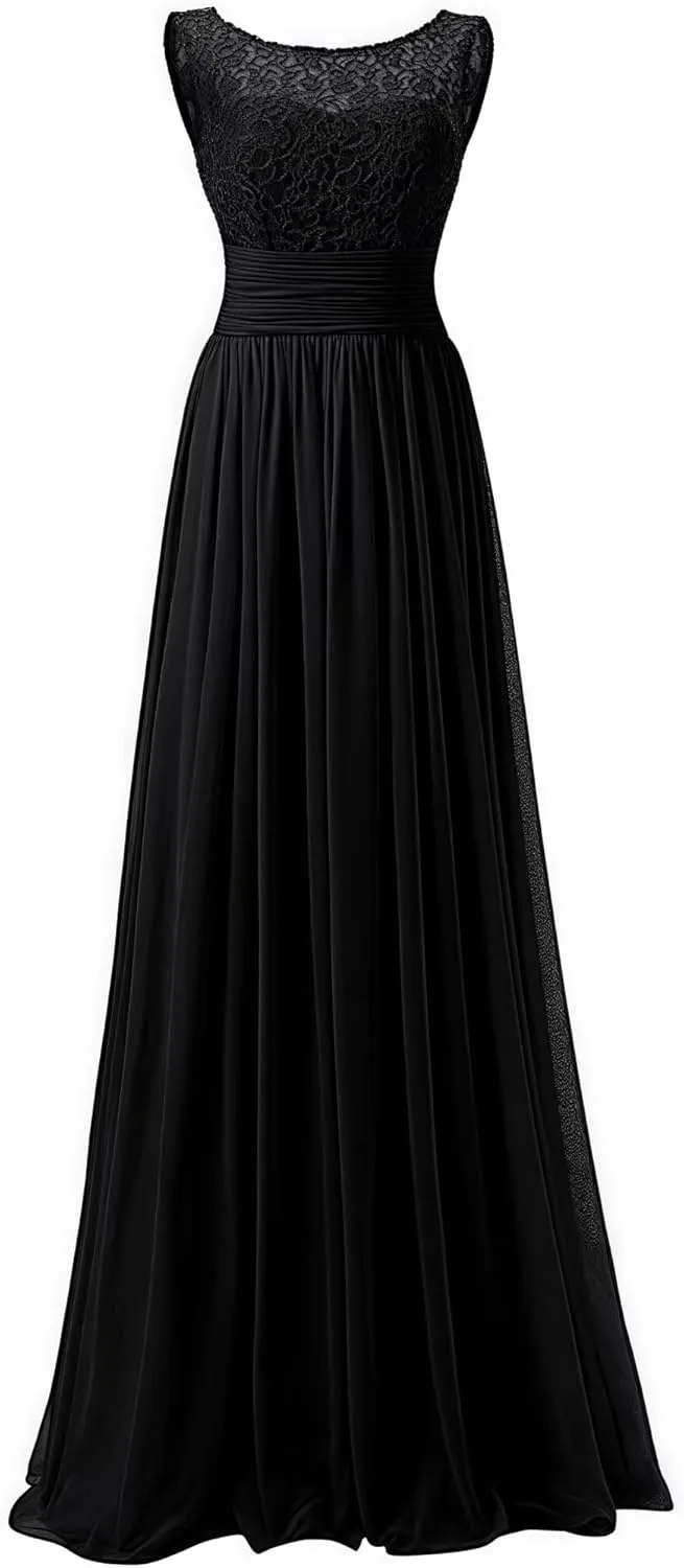 Women's Formal Bridesmaid Dresses Long Evening Dress A-Line Chiffon Lace Party Gowns