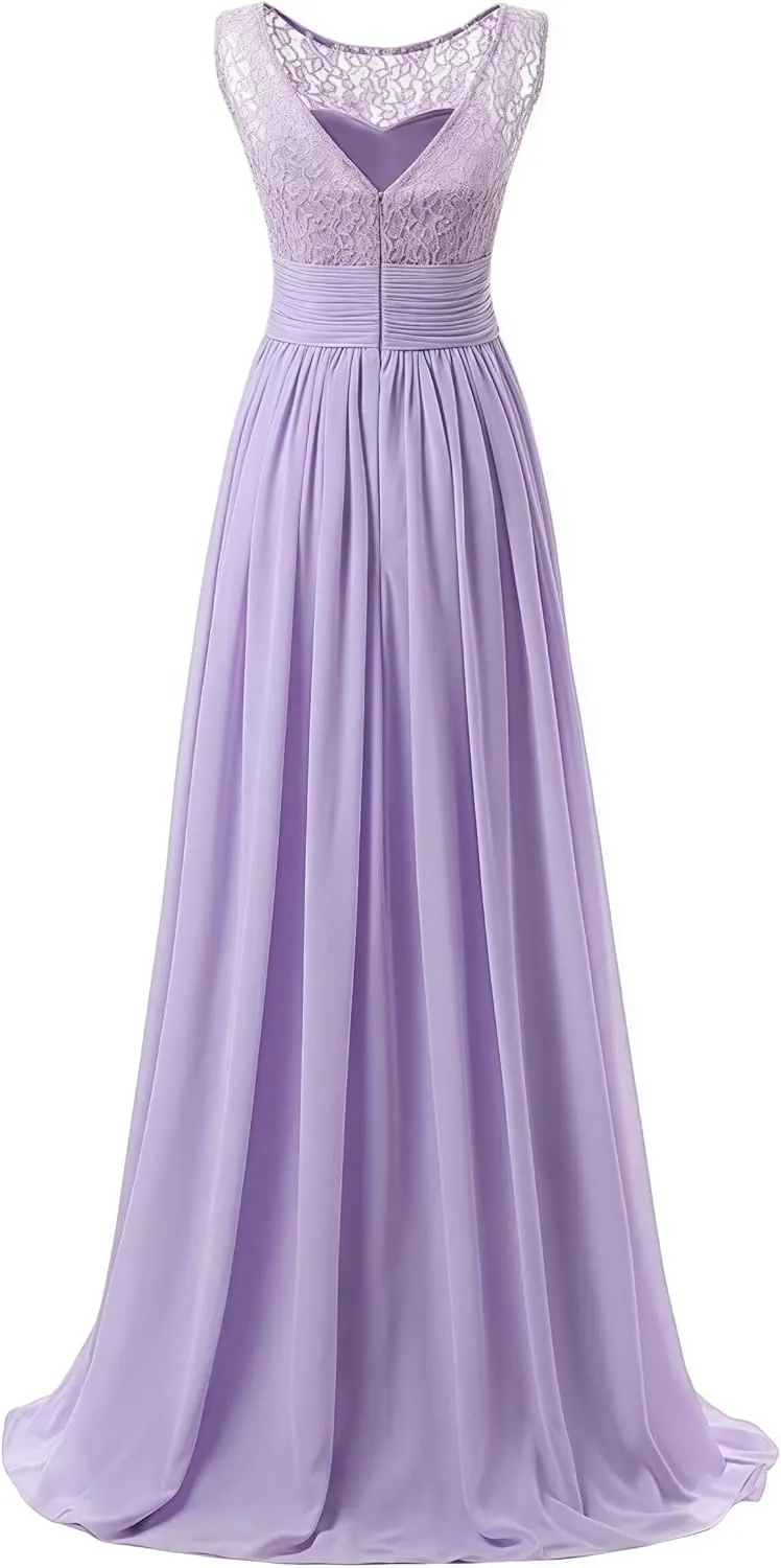 Women's Formal Bridesmaid Dresses Long Evening Dress A-Line Chiffon Lace Party Gowns
