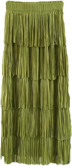 Women's Fringe High Waist Pencil Bodycon Skirts, Sexy Elegant Tassel Long Midi Skirt Summer Party Dance Skirts