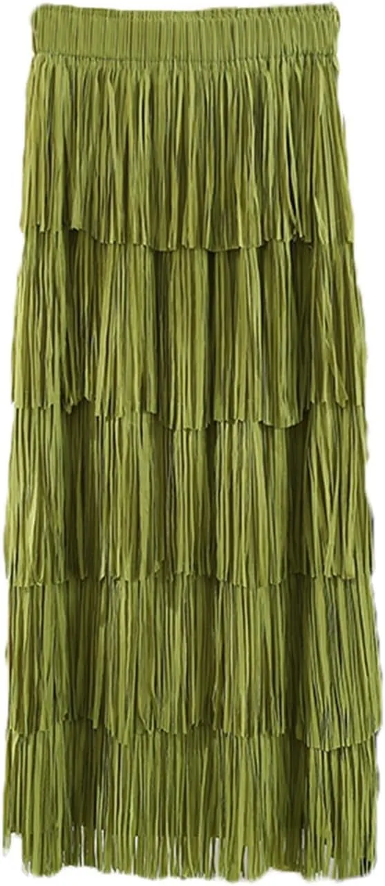 Women's Fringe High Waist Pencil Bodycon Skirts, Sexy Elegant Tassel Long Midi Skirt Summer Party Dance Skirts