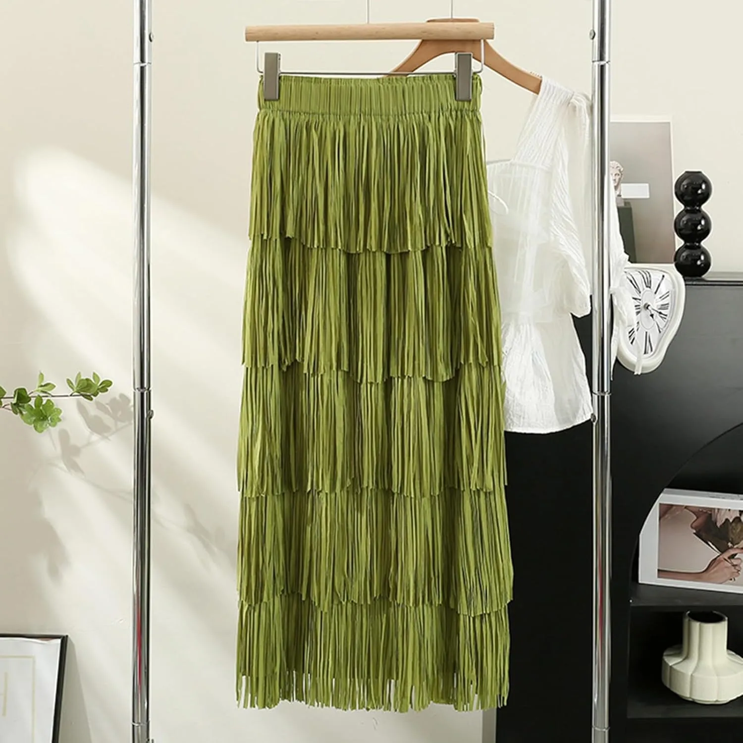 Women's Fringe High Waist Pencil Bodycon Skirts, Sexy Elegant Tassel Long Midi Skirt Summer Party Dance Skirts