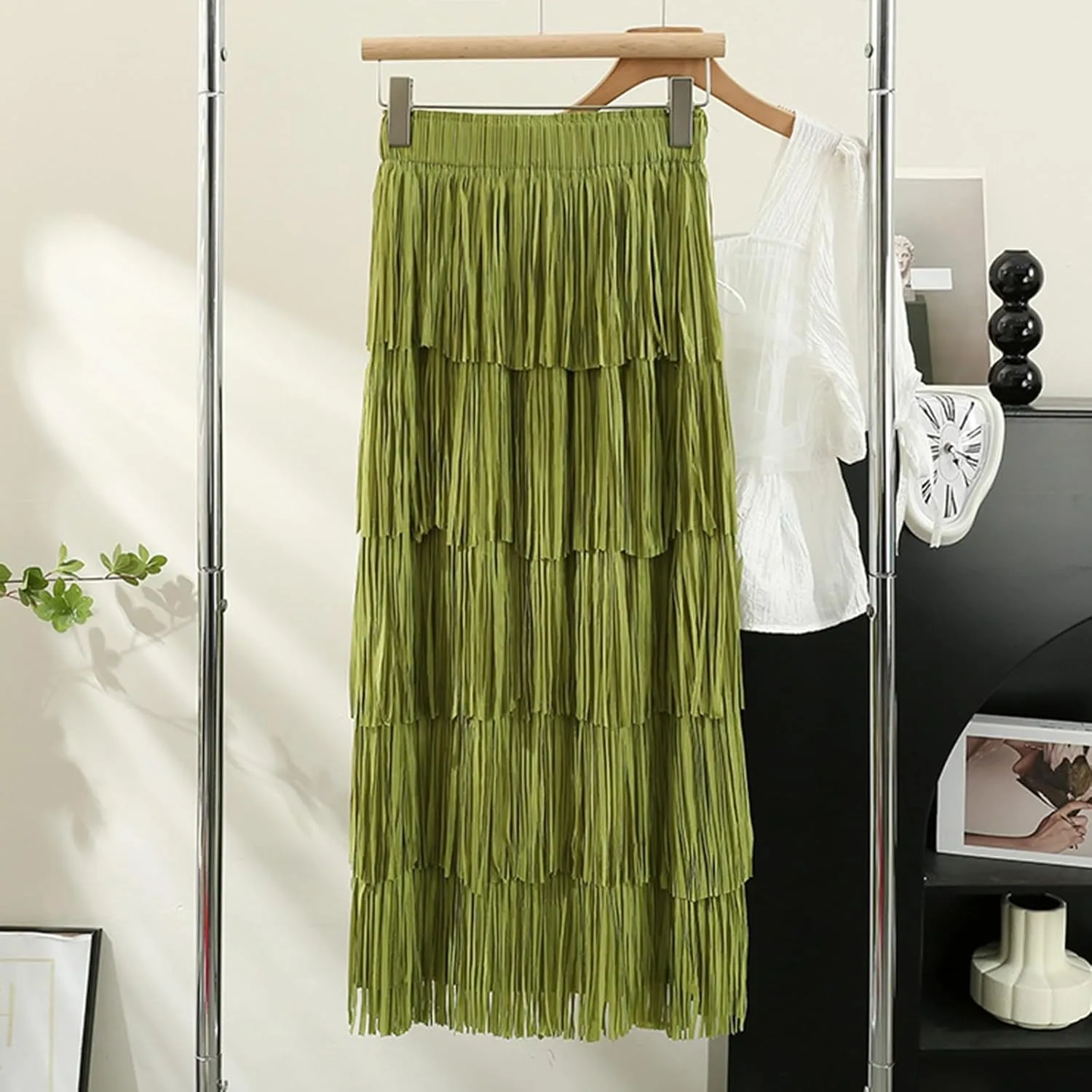 Women's Fringe High Waist Pencil Bodycon Skirts, Sexy Elegant Tassel Long Midi Skirt Summer Party Dance Skirts