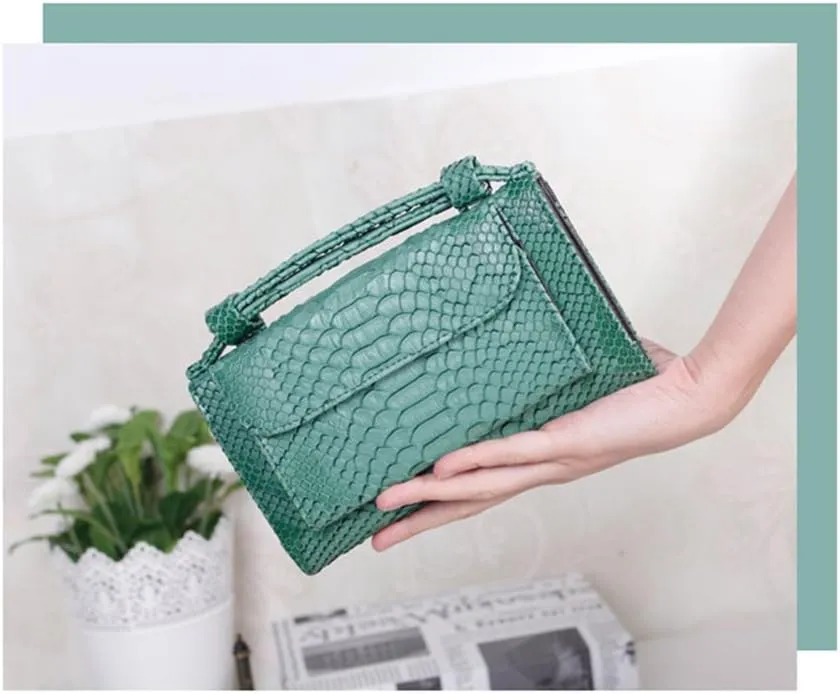 Womens Genuine Leather Snakeskin Crossbody Purse Tote Handbag Clutch Wallet with Chain