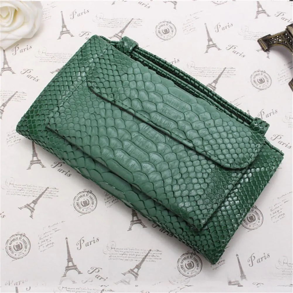 Womens Genuine Leather Snakeskin Crossbody Purse Tote Handbag Clutch Wallet with Chain