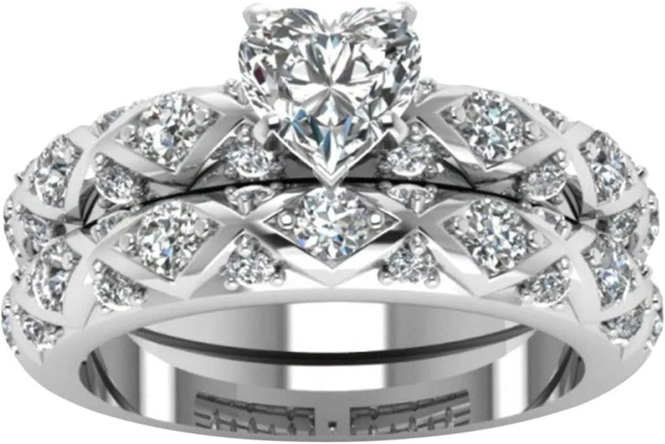 Women's Gold Filled Heart Cubic Zirconia CZ Insert Ring Set Wedding Engagement Ring Bridal Sets Couples Rings