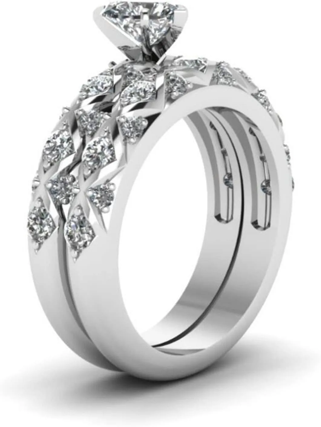 Women's Gold Filled Heart Cubic Zirconia CZ Insert Ring Set Wedding Engagement Ring Bridal Sets Couples Rings