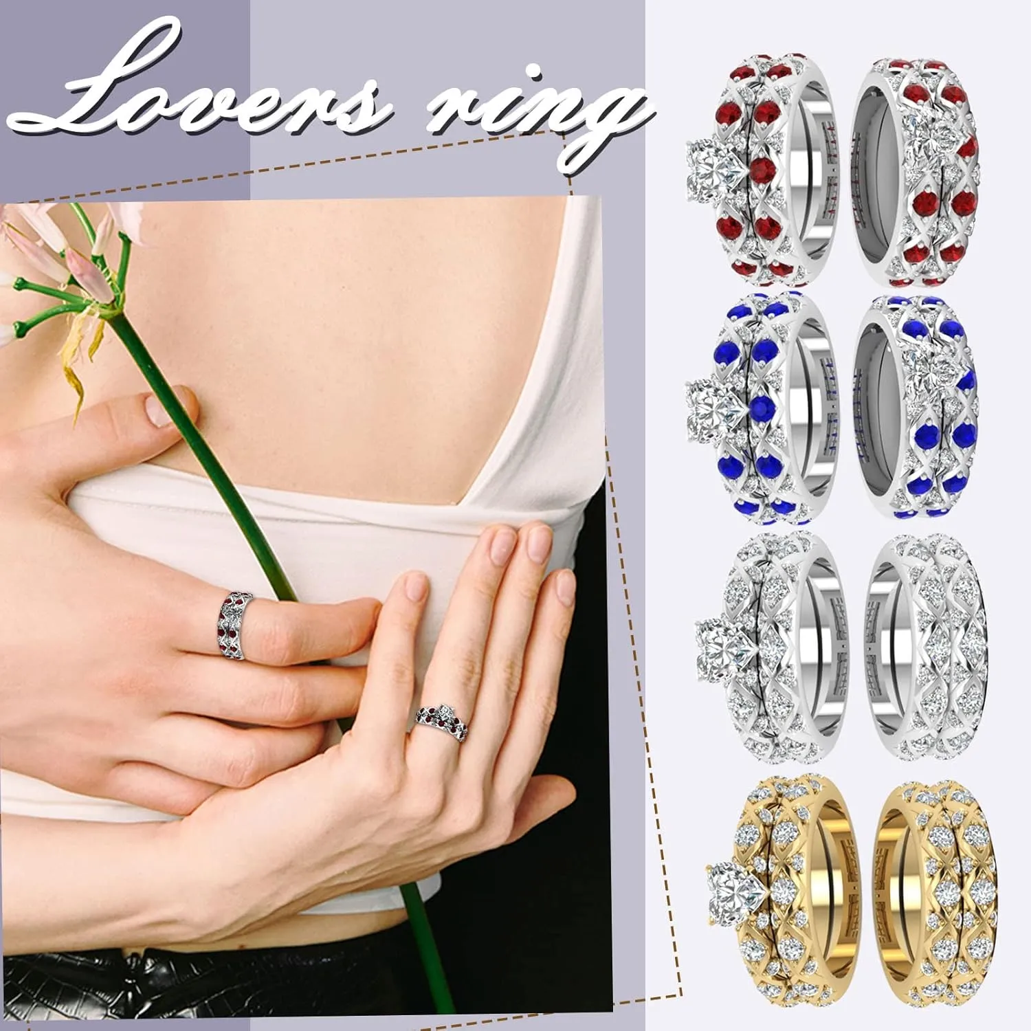 Women's Gold Filled Heart Cubic Zirconia CZ Insert Ring Set Wedding Engagement Ring Bridal Sets Couples Rings