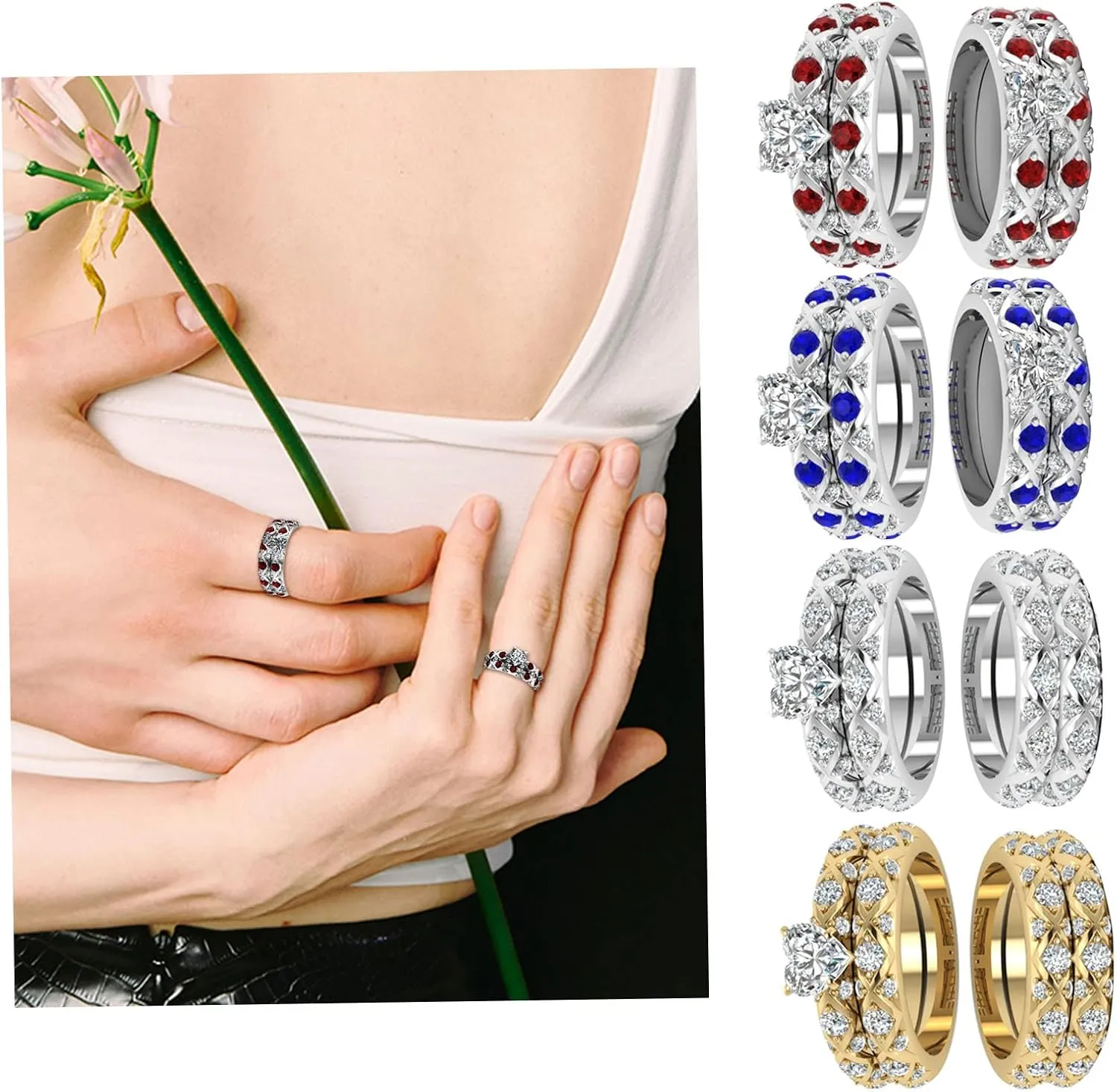 Women's Gold Filled Heart Cubic Zirconia CZ Insert Ring Set Wedding Engagement Ring Bridal Sets Couples Rings