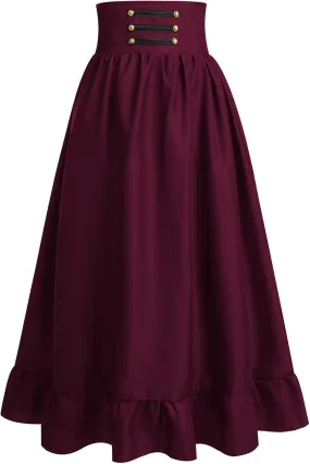 Women's Gothic Steampunk Victorian High-Low Bustle Skirt - Renaissance Ruffles Lace Pirate Gypsy Hippie Party