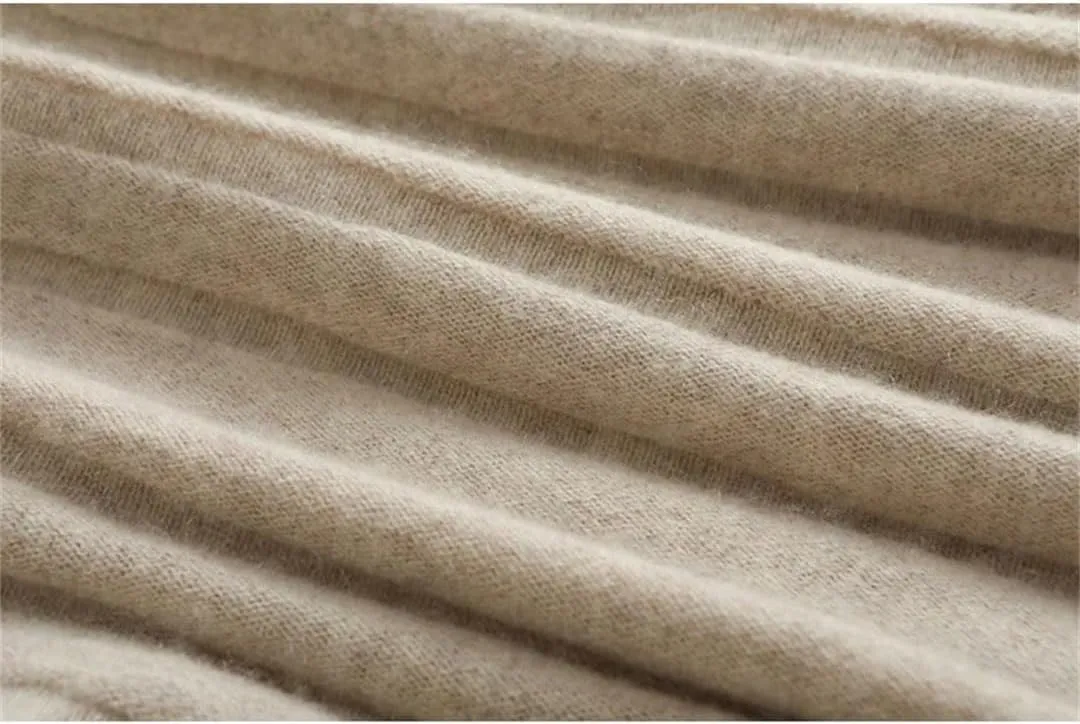 Women's Half-Length Striped Pleated Over-The-Knee Skirt Merino Wool Pull-On Knit Midi Skirt