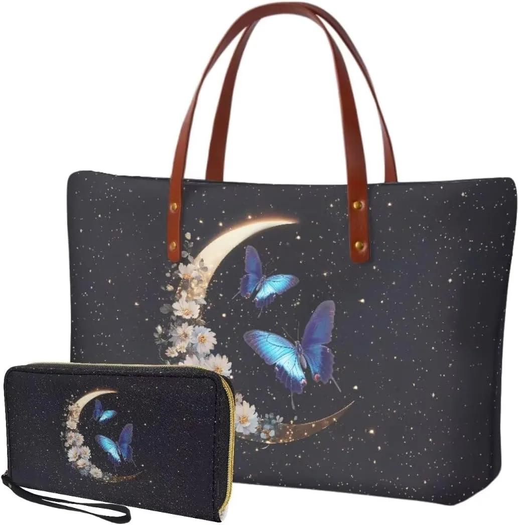 Womens Handbag with Matching Wallet, Large Top Handle Purse Shoulder Tote Bag with PU Clutch Wallet Purse