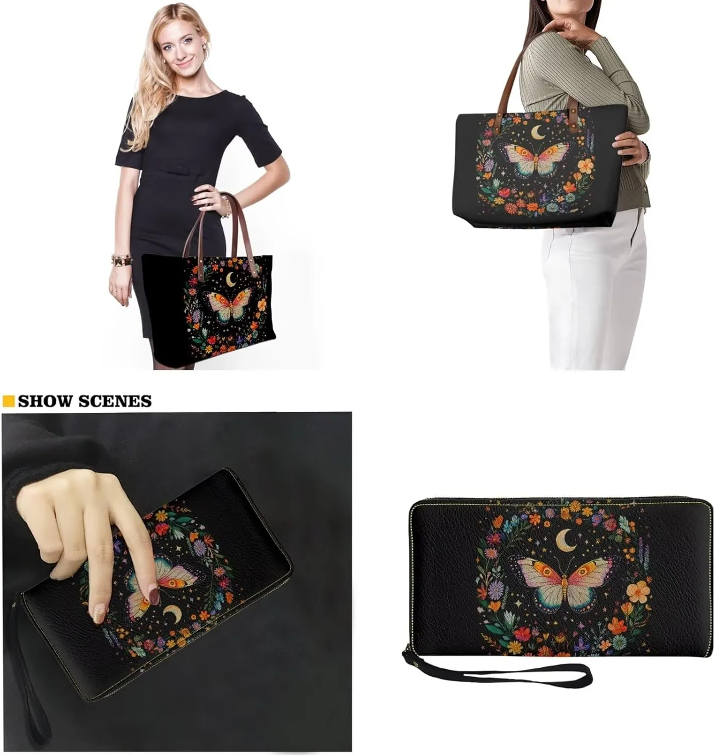 Womens Handbag with Matching Wallet, Large Top Handle Purse Shoulder Tote Bag with PU Clutch Wallet Purse