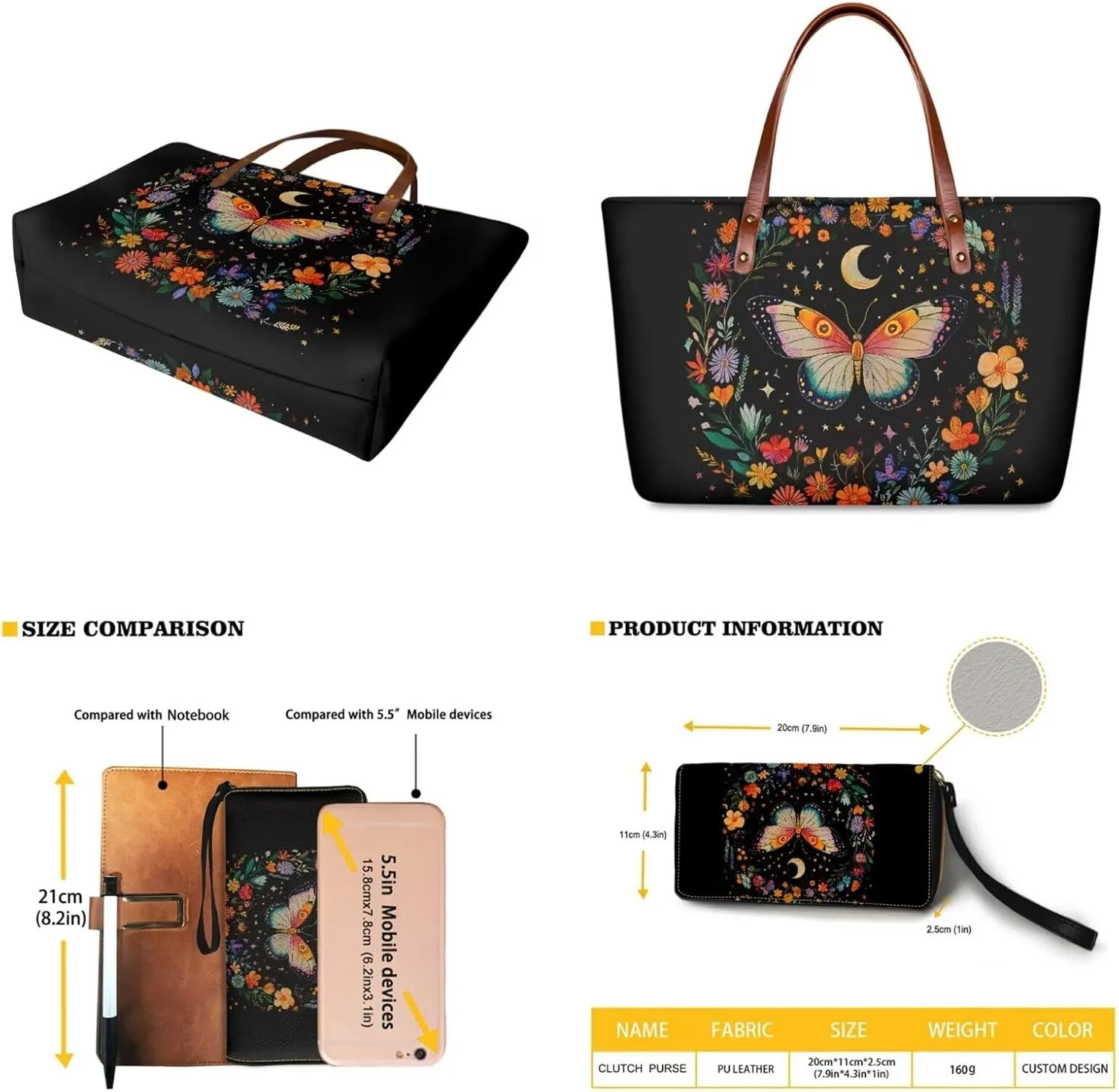 Womens Handbag with Matching Wallet, Large Top Handle Purse Shoulder Tote Bag with PU Clutch Wallet Purse