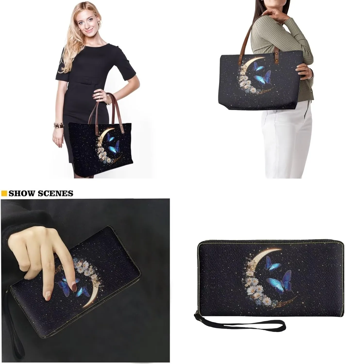Womens Handbag with Matching Wallet, Large Top Handle Purse Shoulder Tote Bag with PU Clutch Wallet Purse