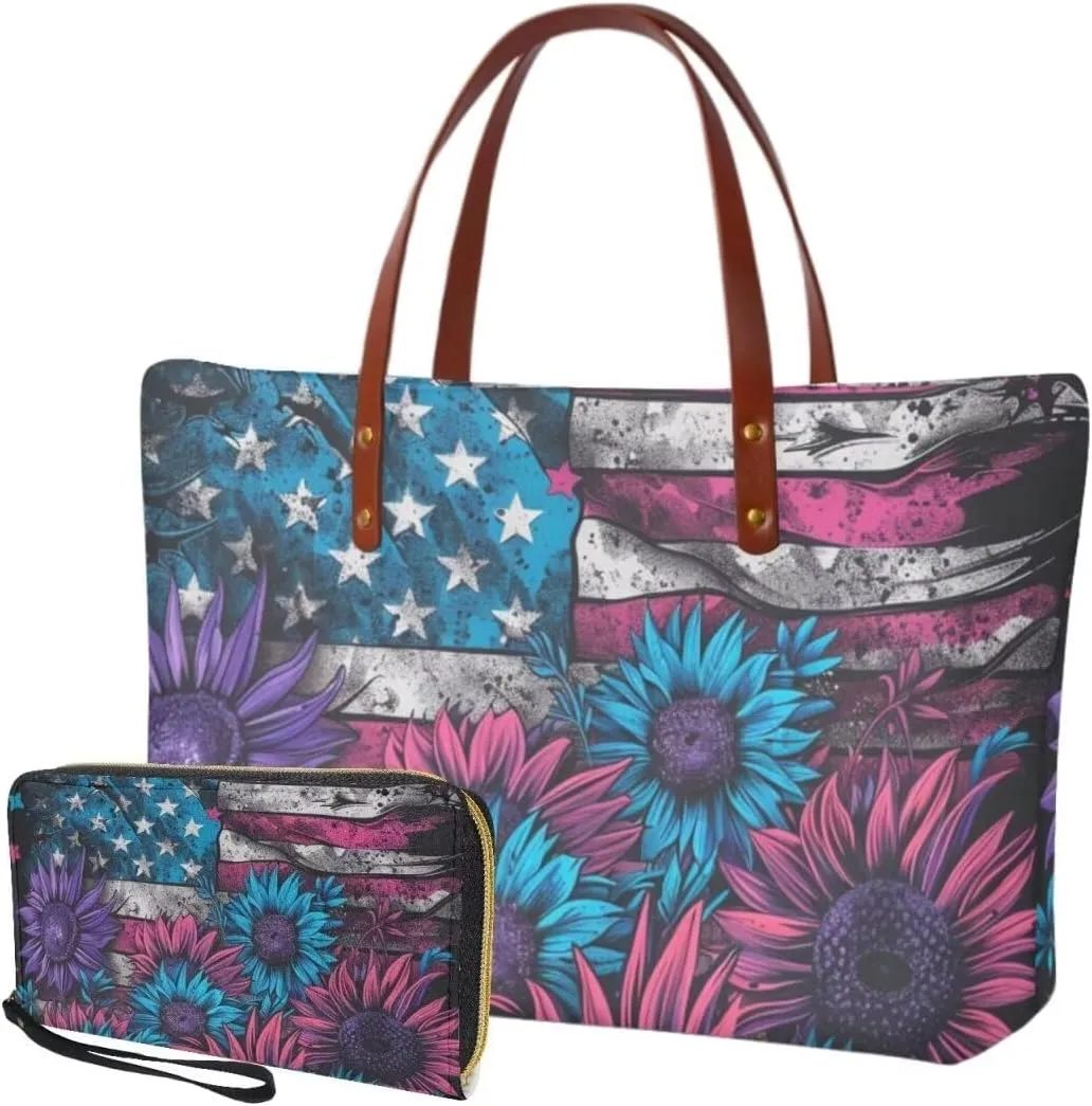 Womens Handbag with Matching Wallet, Large Top Handle Purse Shoulder Tote Bag with PU Clutch Wallet Purse