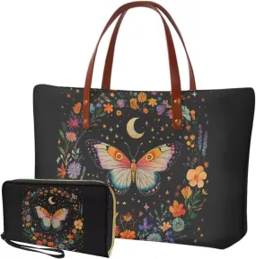 Womens Handbag with Matching Wallet, Large Top Handle Purse Shoulder Tote Bag with PU Clutch Wallet Purse