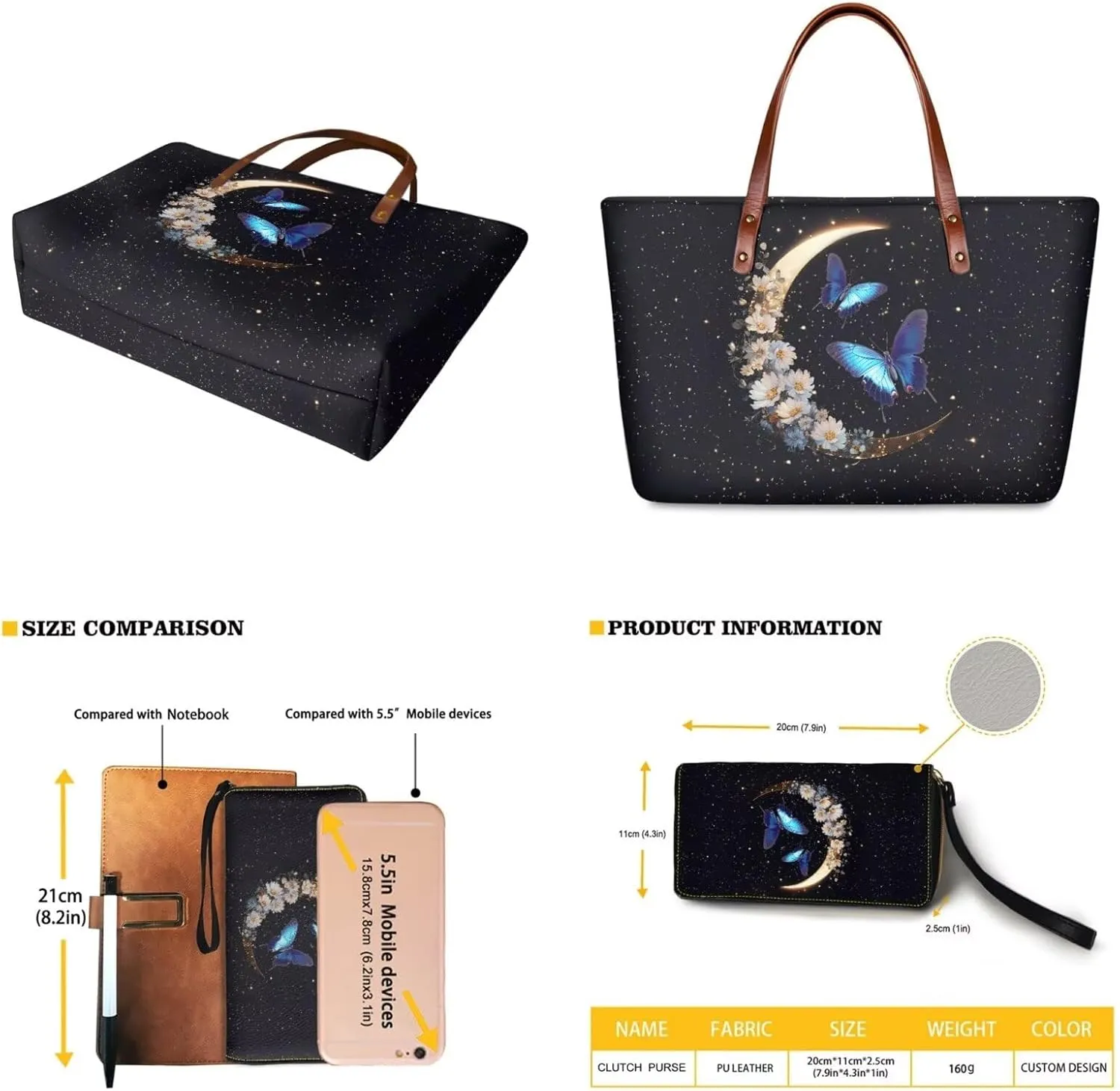Womens Handbag with Matching Wallet, Large Top Handle Purse Shoulder Tote Bag with PU Clutch Wallet Purse