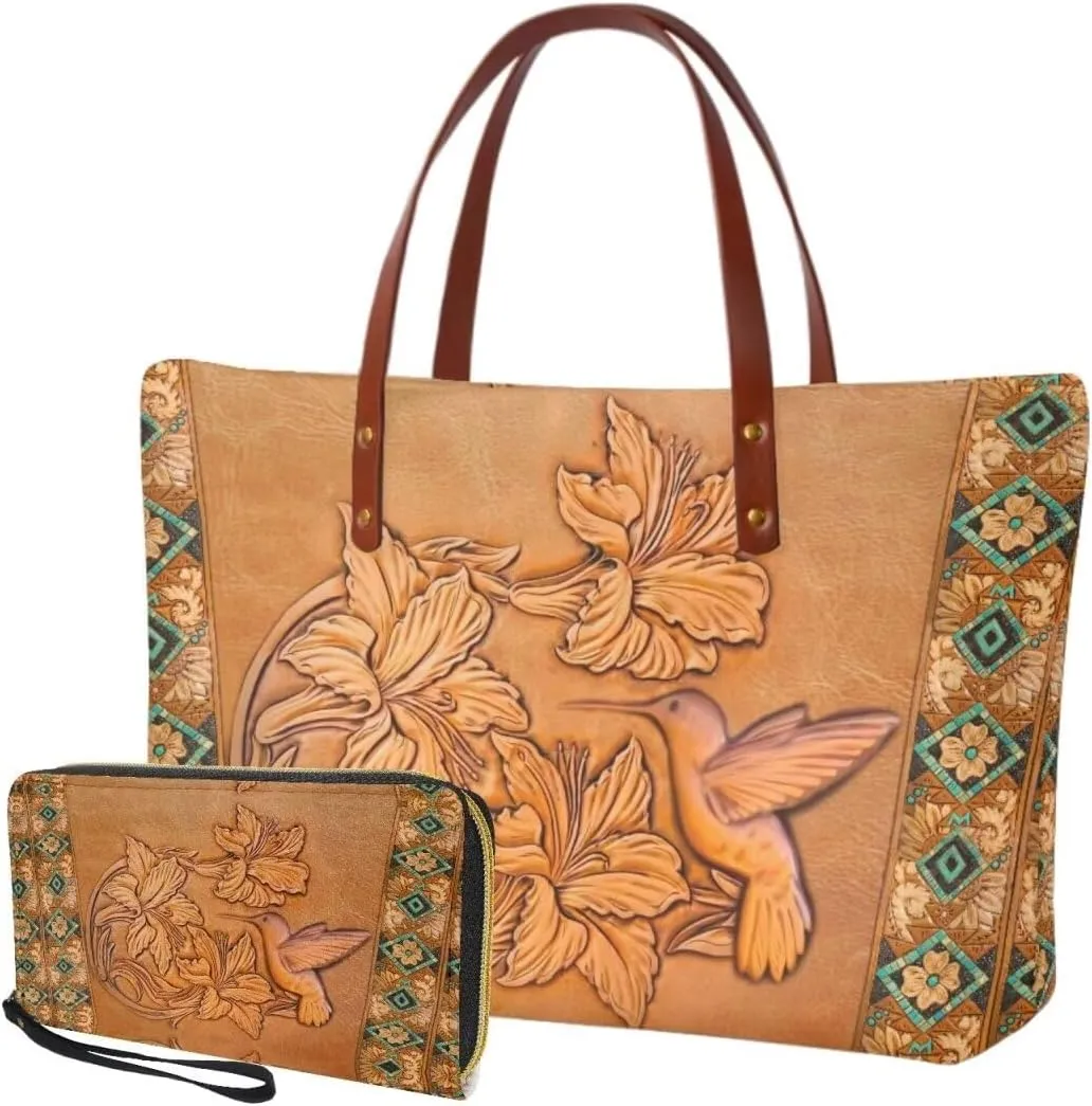 Womens Handbag with Matching Wallet, Large Top Handle Purse Shoulder Tote Bag with PU Clutch Wallet Purse