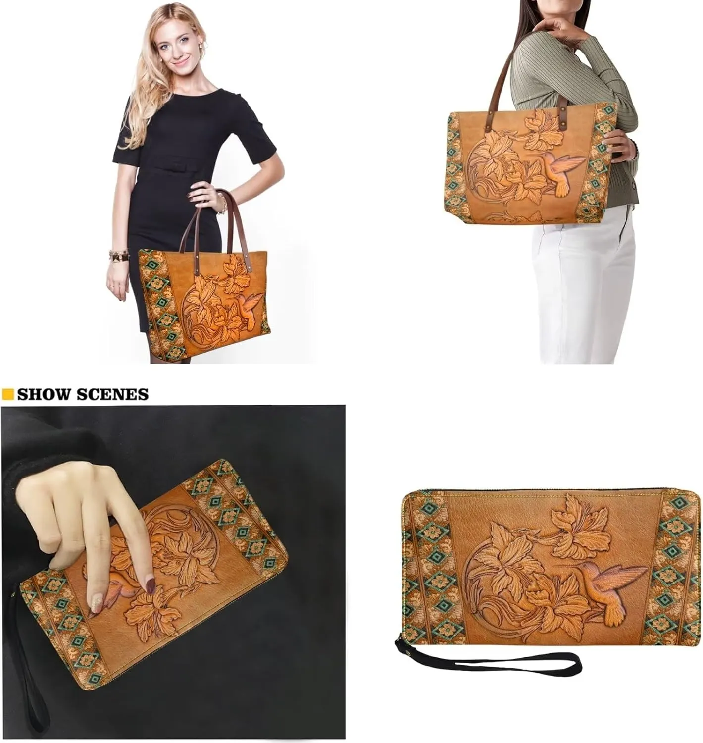 Womens Handbag with Matching Wallet, Large Top Handle Purse Shoulder Tote Bag with PU Clutch Wallet Purse