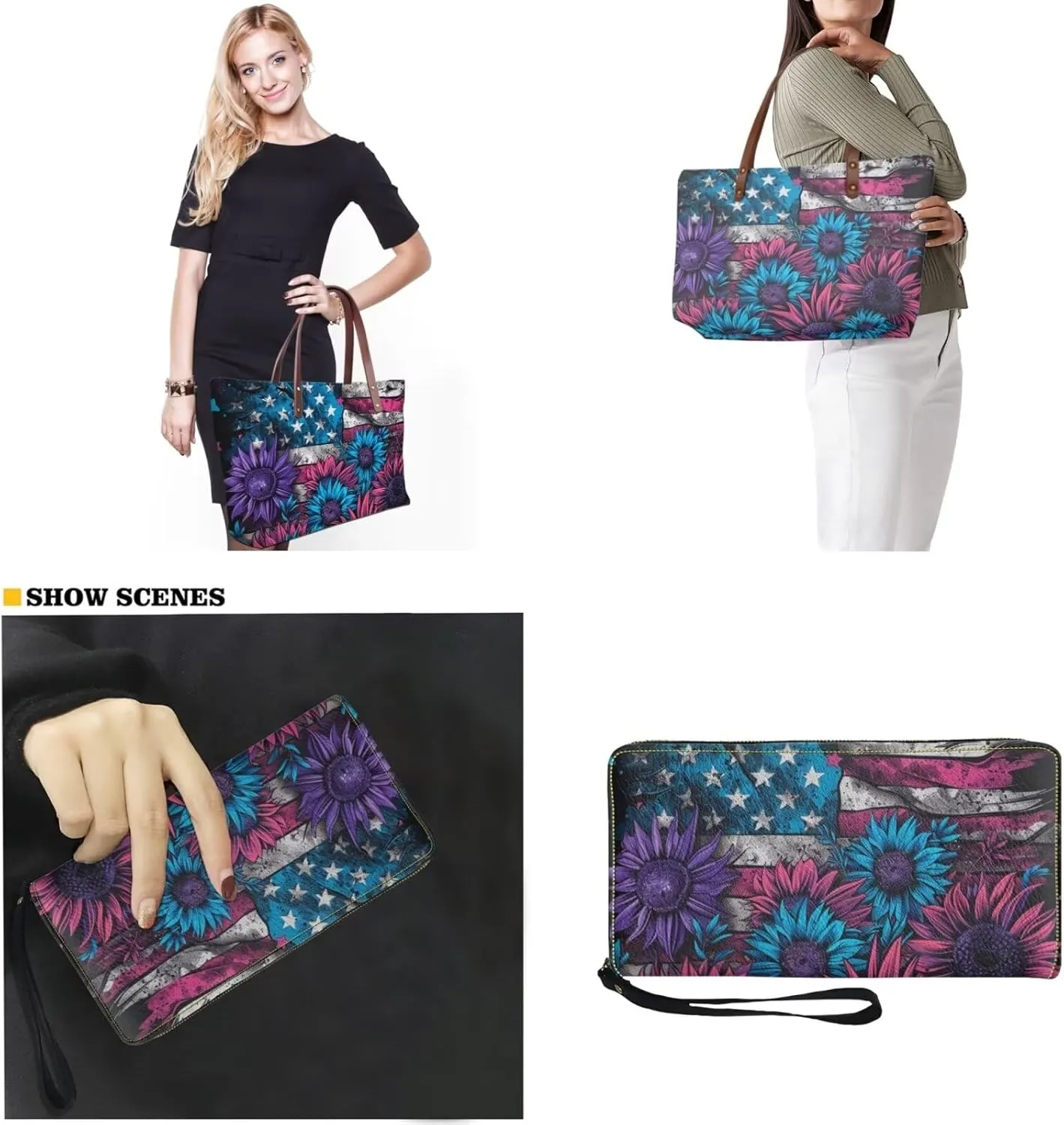 Womens Handbag with Matching Wallet, Large Top Handle Purse Shoulder Tote Bag with PU Clutch Wallet Purse