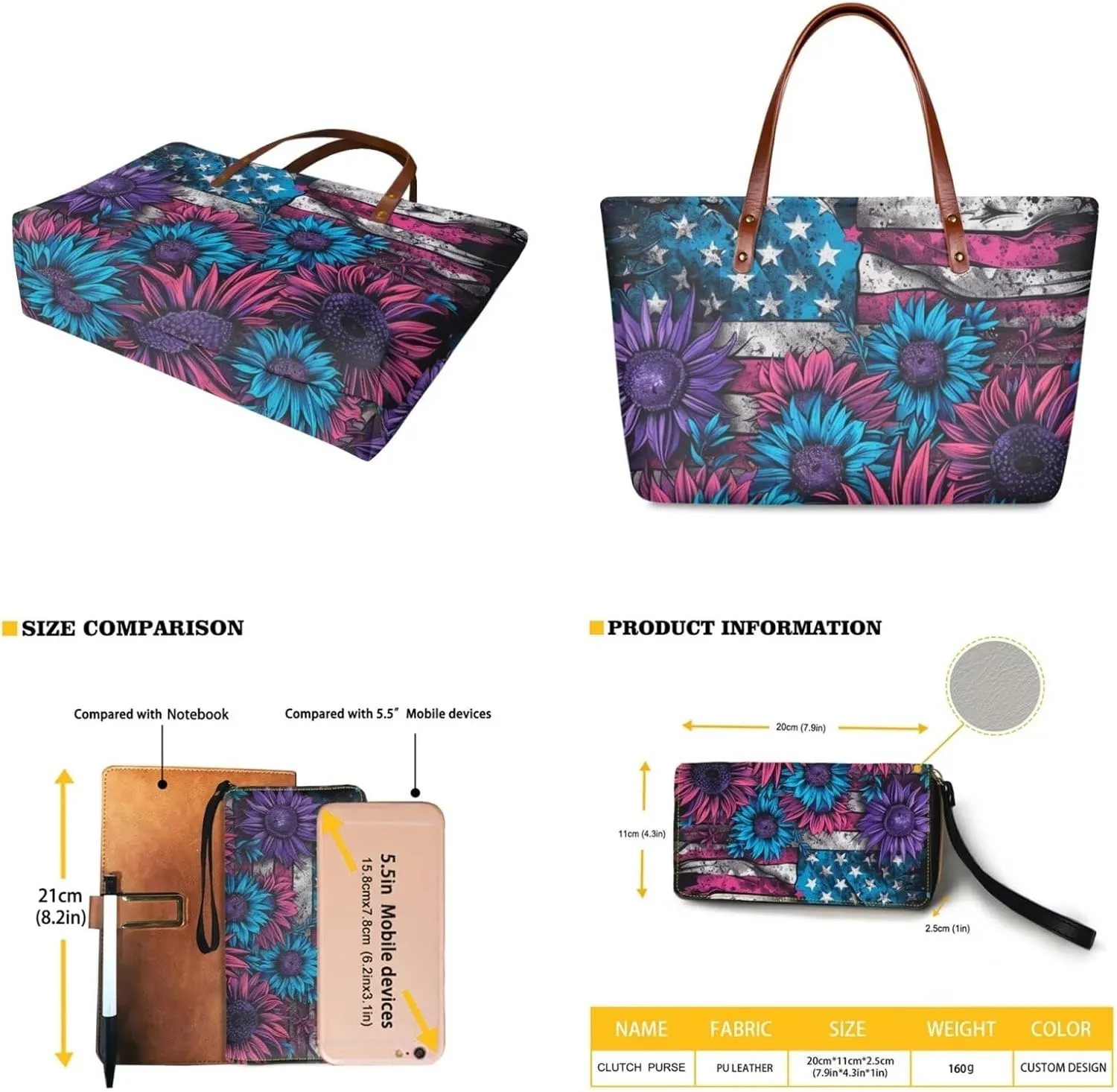 Womens Handbag with Matching Wallet, Large Top Handle Purse Shoulder Tote Bag with PU Clutch Wallet Purse