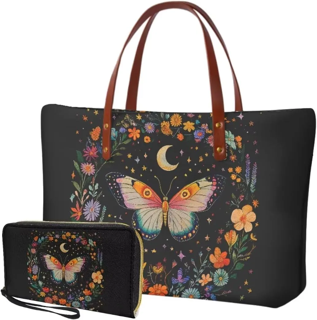 Womens Handbag with Matching Wallet, Large Top Handle Purse Shoulder Tote Bag with PU Clutch Wallet Purse