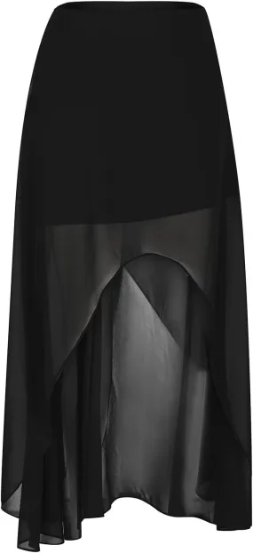 Women's High Low Hem Formal Skirt Summer High Waist Wrap Flowy Midi Skirts Elegant Plain Prom Party A-Line Skirt