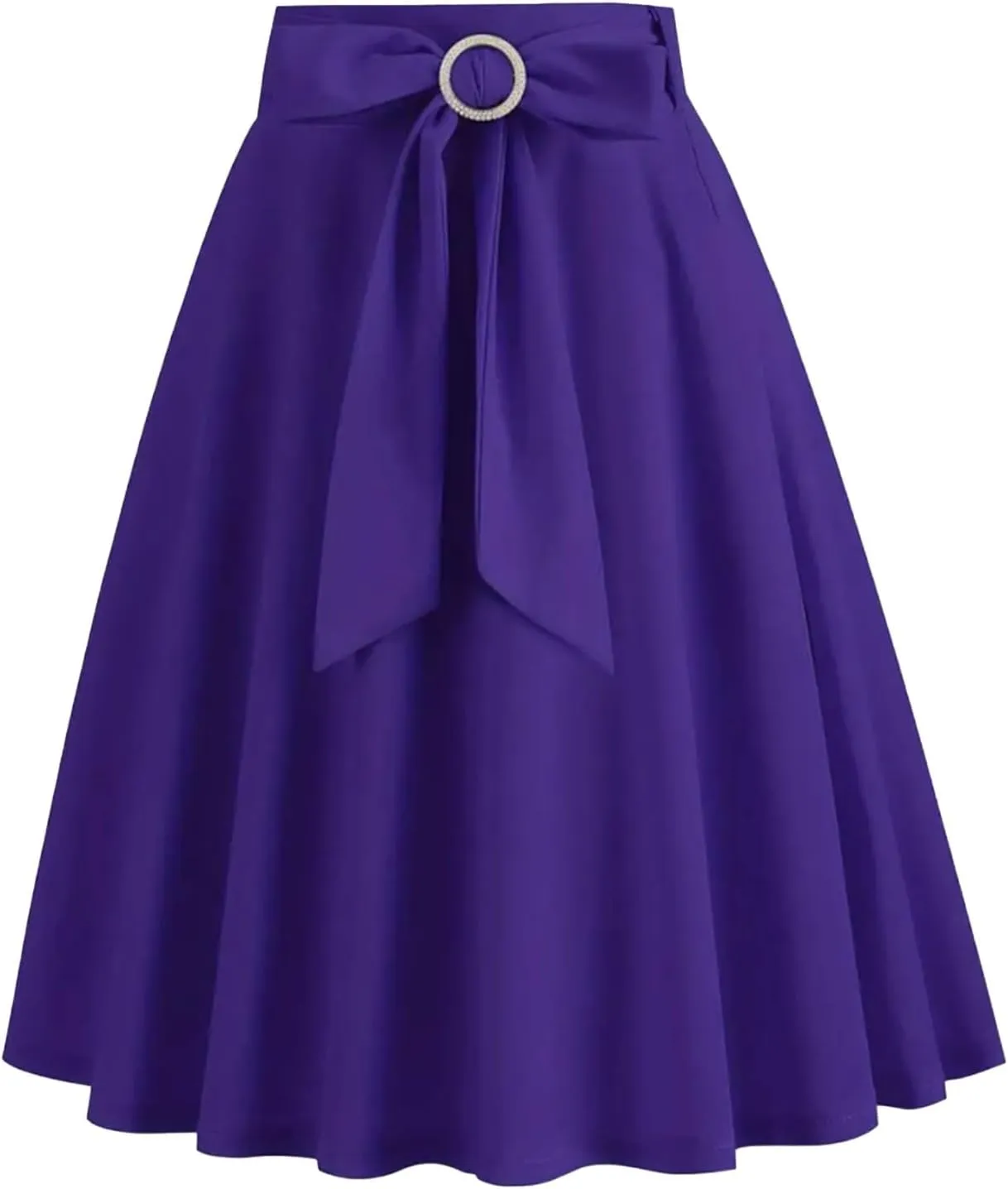 Women's High Waist A-Line Pockets Skirt Skater Flared Midi Skirt Vinage Skirt with Pockets Knee-Length Skirt with Belt