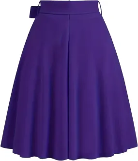 Women's High Waist A-Line Pockets Skirt Skater Flared Midi Skirt Vinage Skirt with Pockets Knee-Length Skirt with Belt