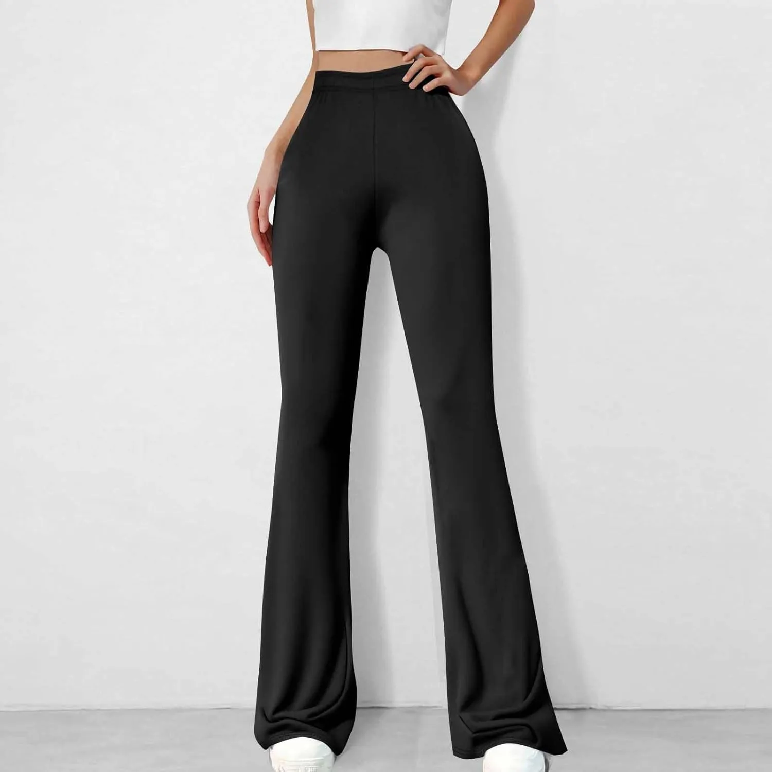 Womens High Waist Bootcut Flare Pants Casual Solid Color Sports Fitness Stretch Yoga Pants Fashion Bell Trousers