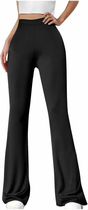 Womens High Waist Bootcut Flare Pants Casual Solid Color Sports Fitness Stretch Yoga Pants Fashion Bell Trousers