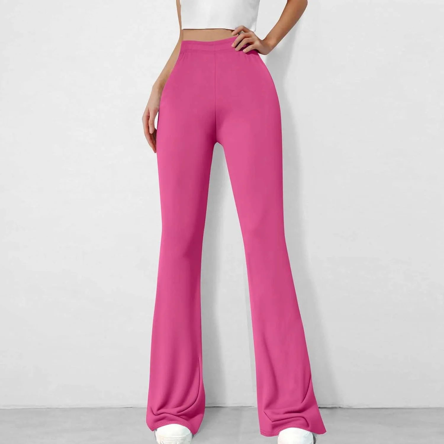 Womens High Waist Bootcut Flare Pants Casual Solid Color Sports Fitness Stretch Yoga Pants Fashion Bell Trousers