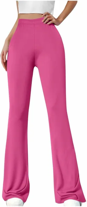 Womens High Waist Bootcut Flare Pants Casual Solid Color Sports Fitness Stretch Yoga Pants Fashion Bell Trousers