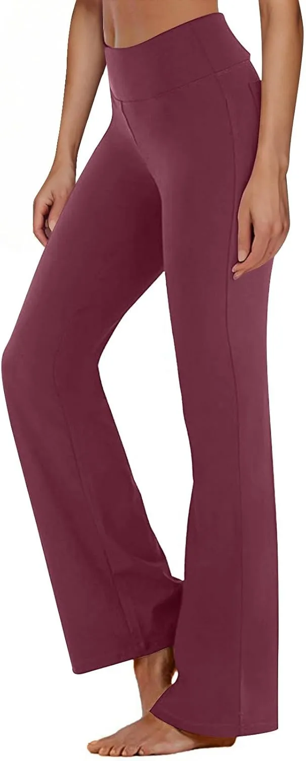 Womens High Waist Pants Summer Straight Leg Yoga Slacks Casual Stretch Workout Running Athletic Trousers with Pockets