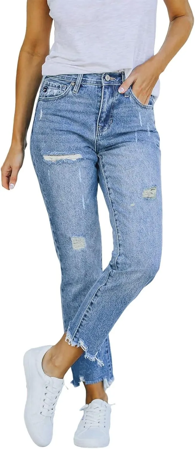 Women's High Waist Slant Pocket Denim Jeans Wide Leg Jeans Trendy High Waisted Trousers Stretchy Baggy Denim Pants