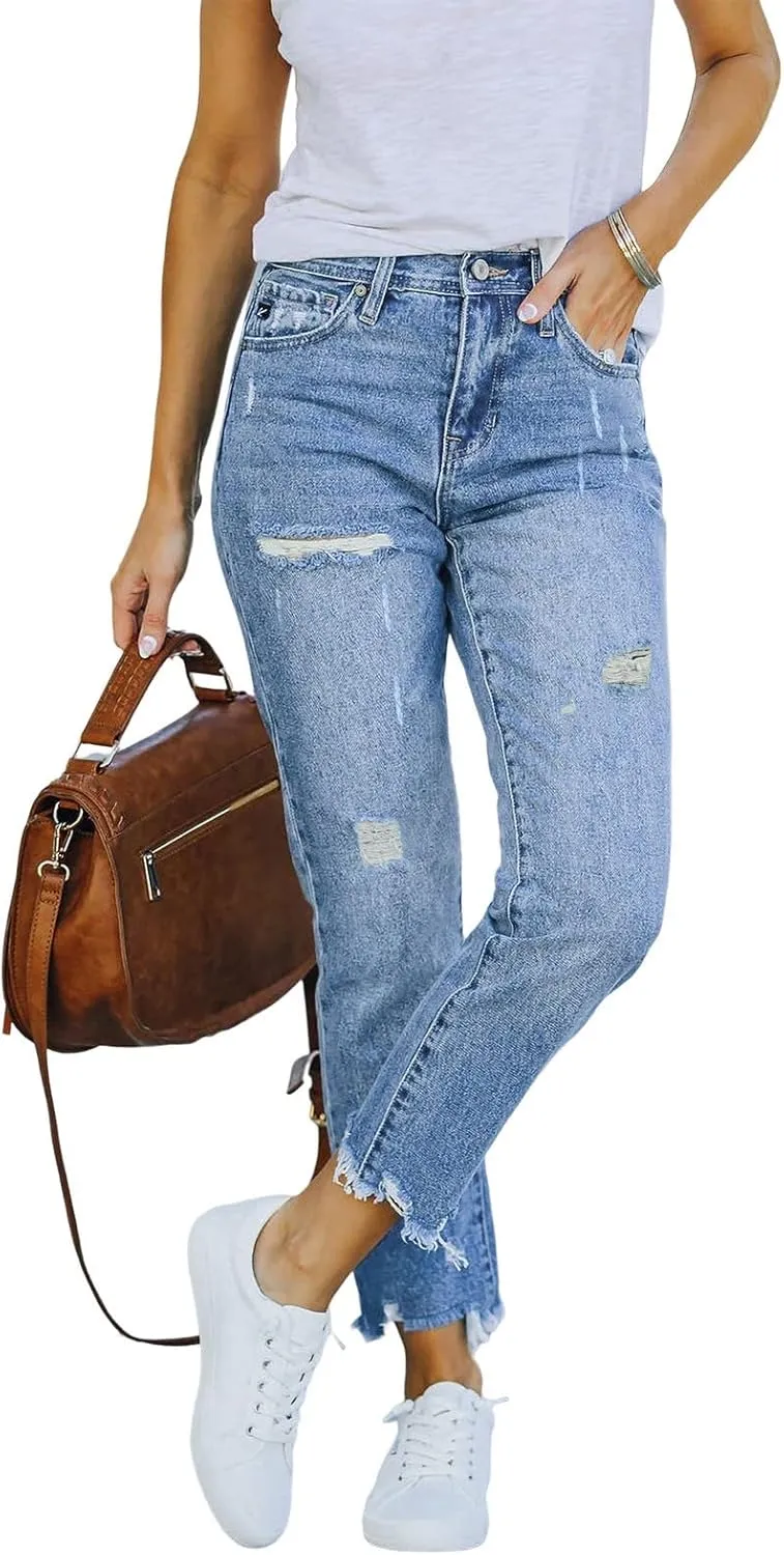 Women's High Waist Slant Pocket Denim Jeans Wide Leg Jeans Trendy High Waisted Trousers Stretchy Baggy Denim Pants
