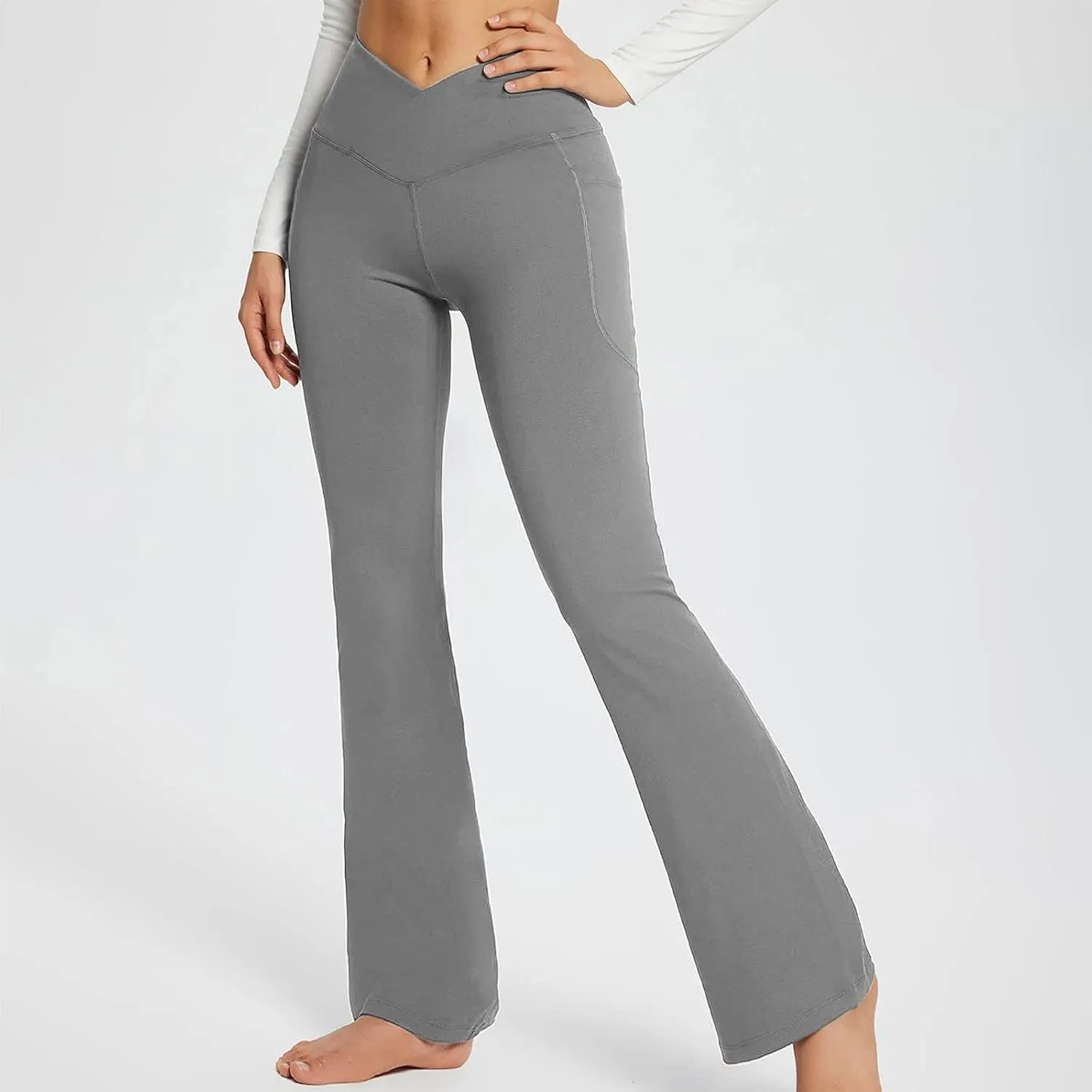 Womens High Waisted Flare Leg Bell Bottoms Trousers Skinny Palazzo Pants Wide Leg Bootcut Gym Workout Yoga Pants